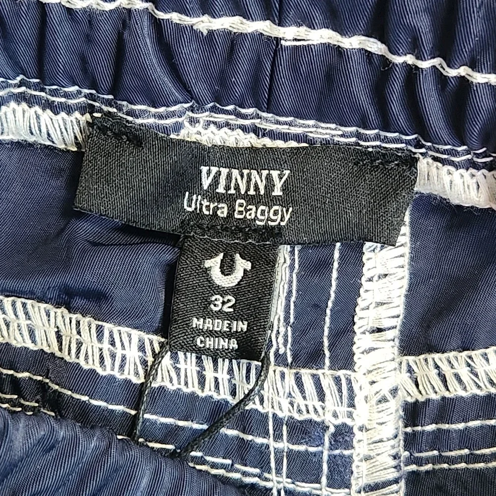 New True Religion 32 Vinny Ultra Baggy Nylon Pants Navy Blue Men's